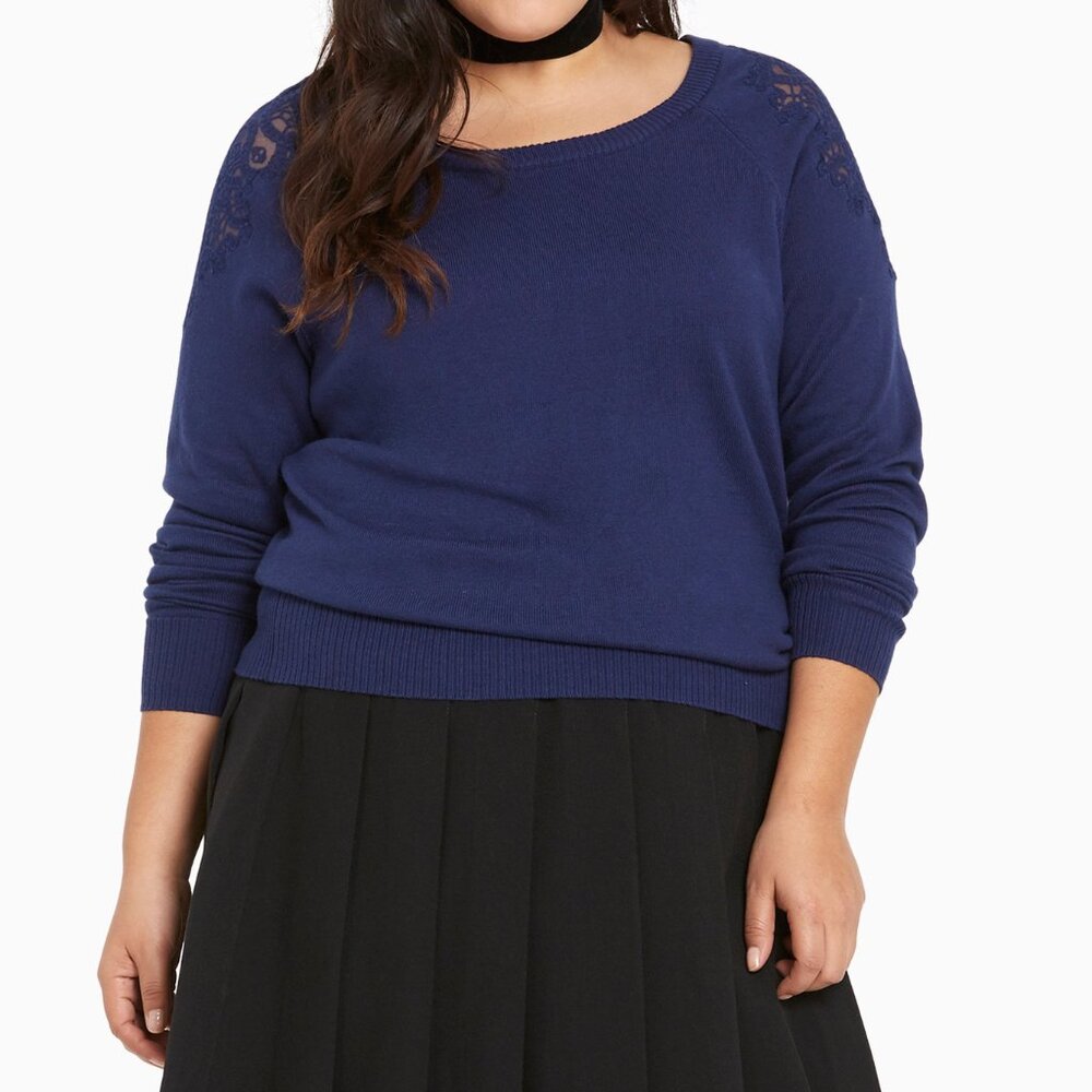 TORRID GOTH PEASANT BLUE LACE SHOULDER LONG SLEEVE SWEATER GYPSY PRAIRIE 4 4X 26